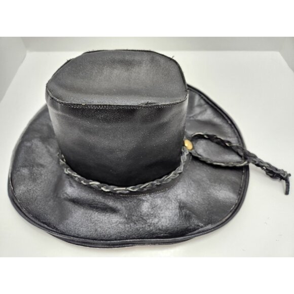 Genuine Leather Black Braided Band Western Roper Outback Cowboy Hat Size 52cm - Picture 2 of 10